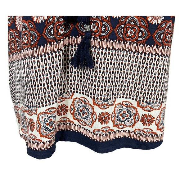 Daniel Rainn Cap Sleeve Tassels Tie Neck Pullover Medallion Print Blouse Medium - Picture 3 of 9